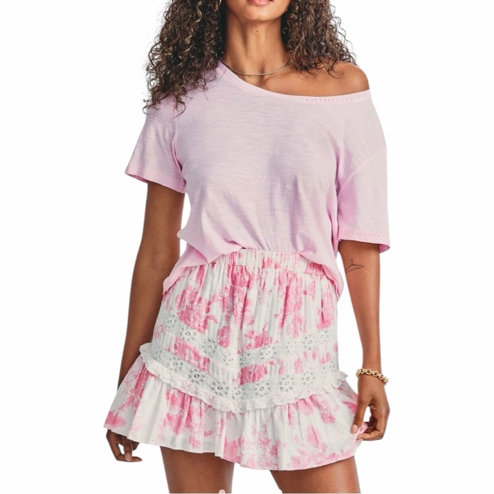 🦢 LoveShackFancy Cove Mini Skirt XL 100% Cotton Lace White 🦢
